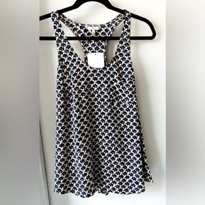 Joie 100% Silk Racerback Tank Ivory with Black and Cobalt Blue Elephants NWT